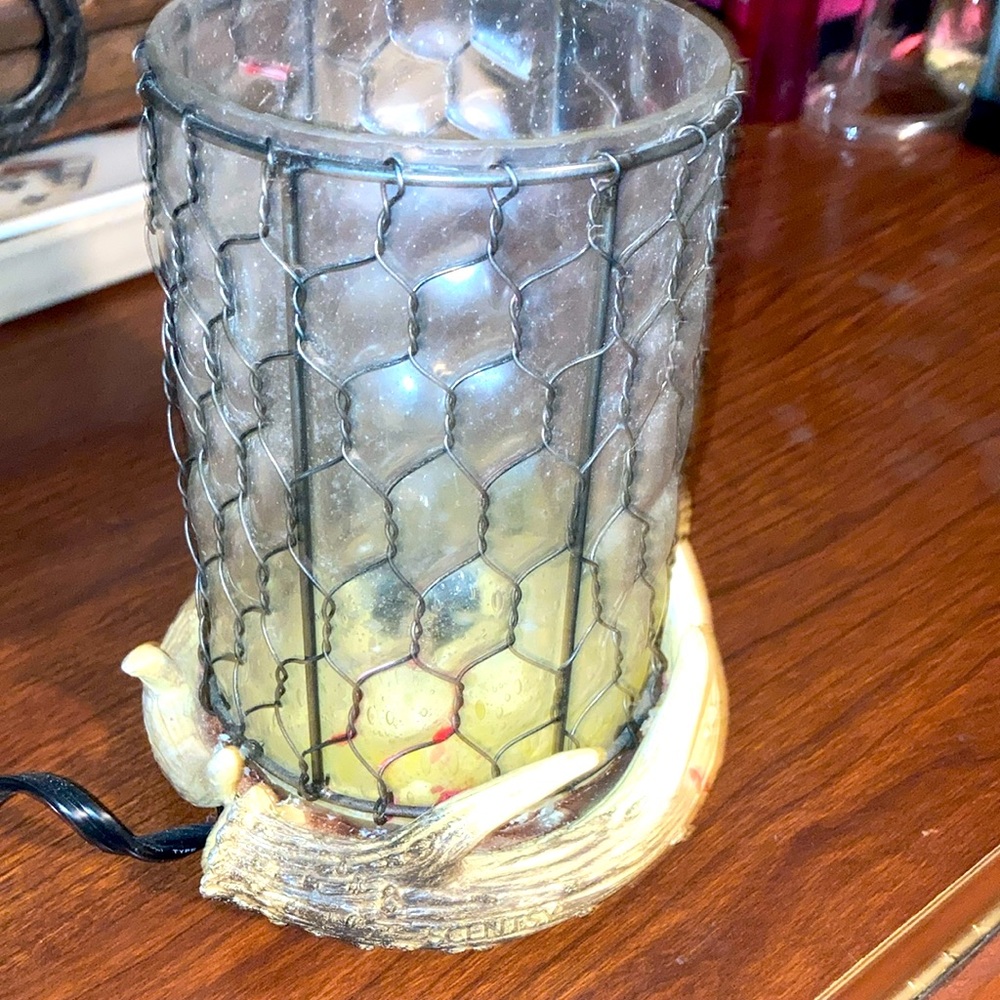 Rustic Antler Candle Holder with Wire Mesh
